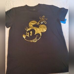 Disney Store Minnie Mouse Gold Foil Black TShirt Short Sleeve Medium
